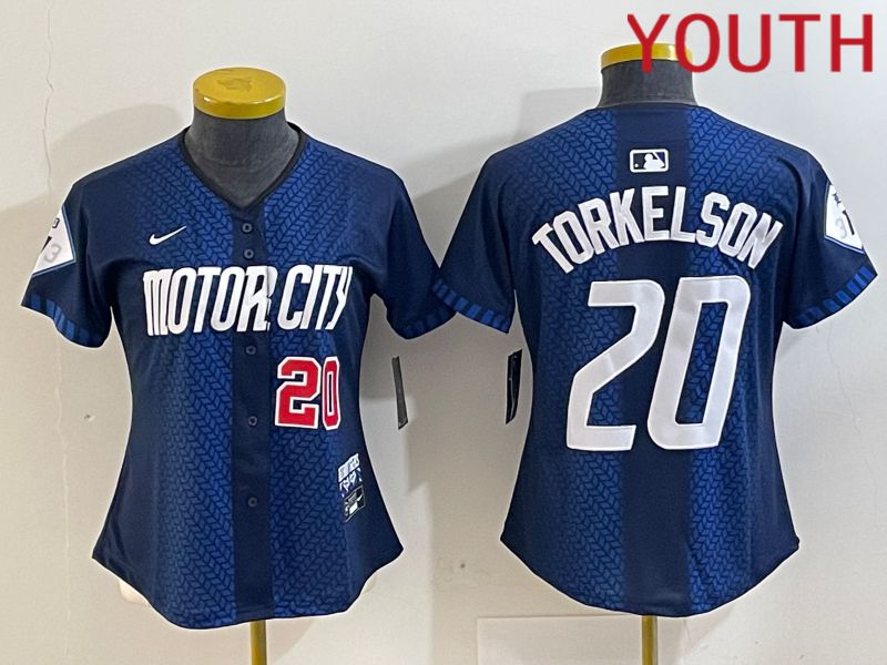 Youth Detroit Tigers #20 Torkelson Blue City Edition Nike 2024 MLB Jersey style 3->youth mlb jersey->Youth Jersey